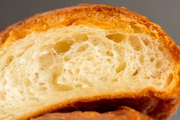 Detailed Closeup Photo Fresh Baked Plain Buttery Flaky Croissant — Stock Photo, Image
