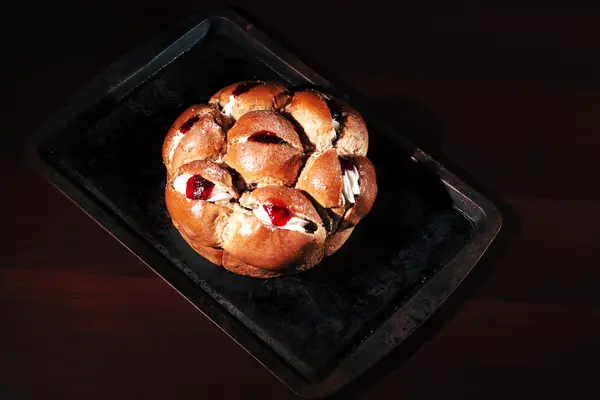 Raspberry jam and cream pastry — Stock Photo, Image