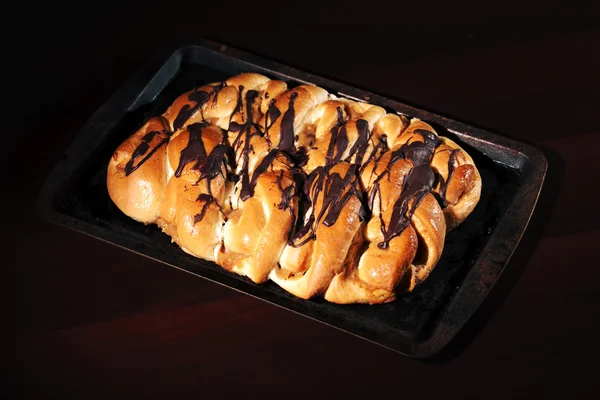 Chocolate and caramel danish pastry — Stock Photo, Image