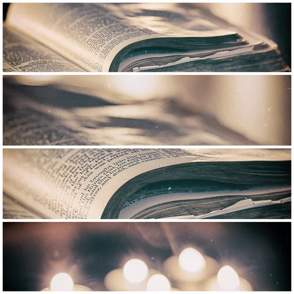 Bible with candles — Stock Photo, Image