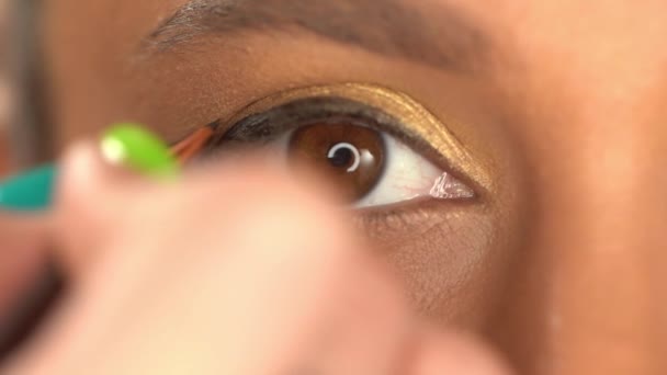 Vue Partielle Femme Afro Américaine Appliquant Eye Liner Avec Pinceau — Video