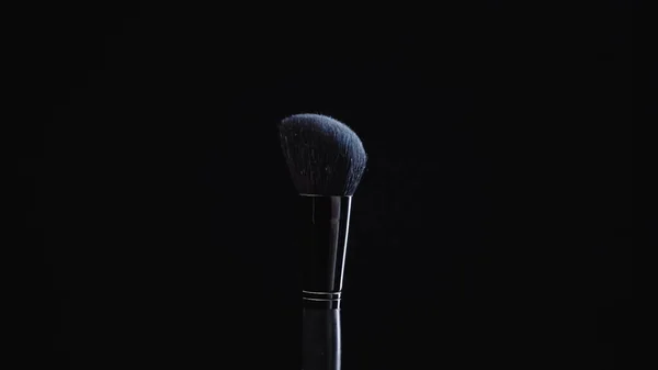 Soft Cosmetic Brush Blue Powder Isolated Black — Stock Photo, Image