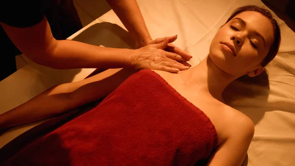 High Angle View Young Woman Receiving Massage Professional Masseur — Stock Photo, Image