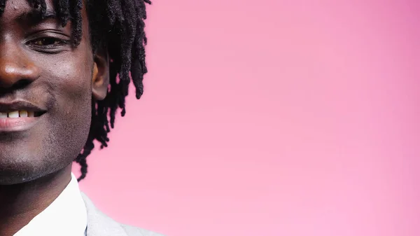 Cropped View Businessman Dreadlocks Smiling Isolated Pink — Stock Photo, Image