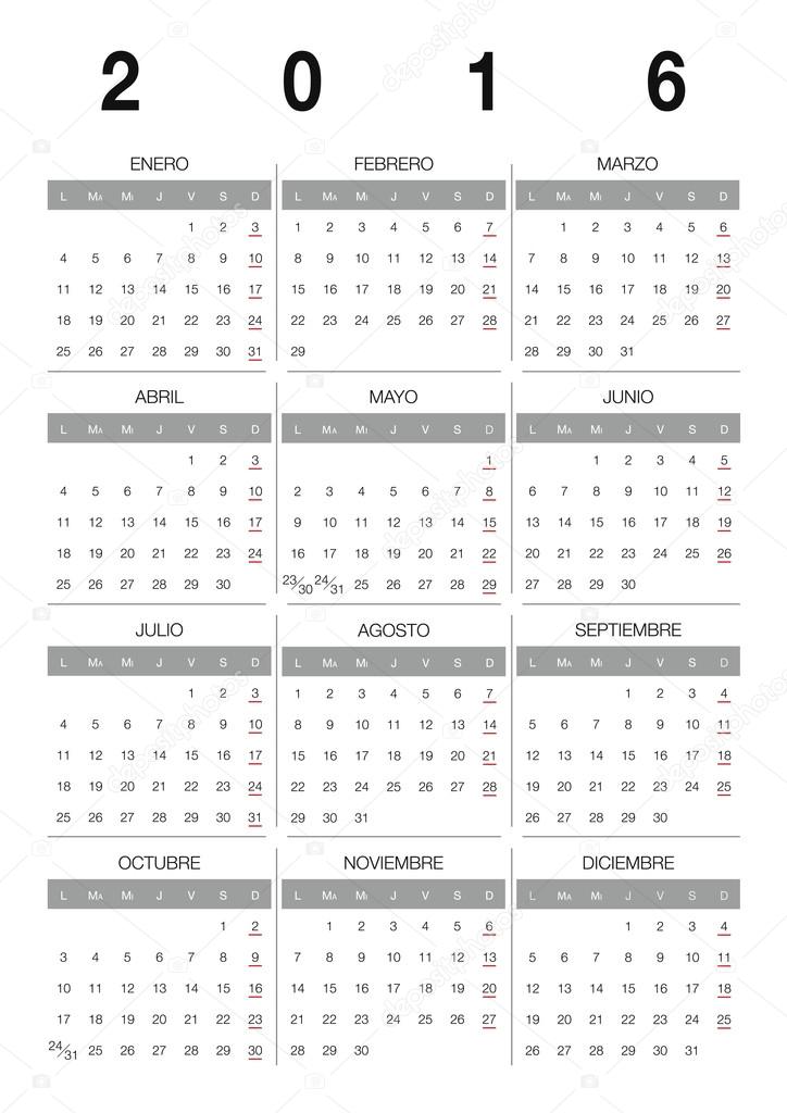 Calendar 2016 Spanish