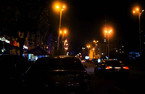 Imagem Borrão Tom Vintage Dos Carros Com Bokeh Ilumina Engarrafamento — Fotografia de Stock