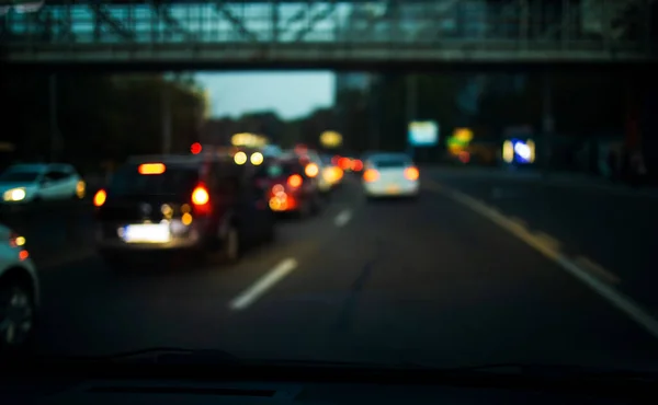 Vintage Tone Blur Obraz Samochodów Bokeh Lights Traffic Jam Nocy — Zdjęcie stockowe