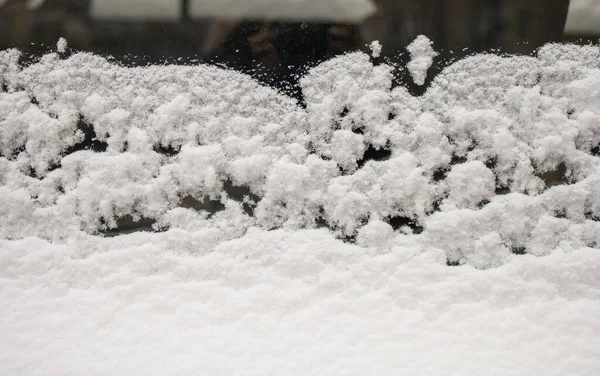 Fenêtre Voiture Couverte Neige Après Les Chutes Neige — Photo