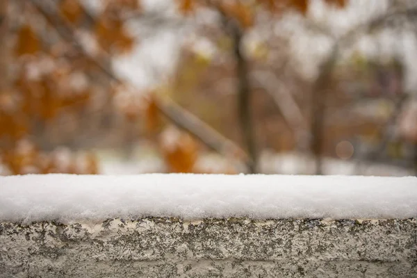 Contexte Abstrait Clôture Recouverte Neige Dans Parc — Photo