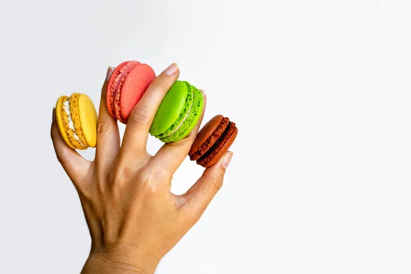 Sabrosos Macarrones Franceses Sobre Fondo Blanco —  Fotos de Stock