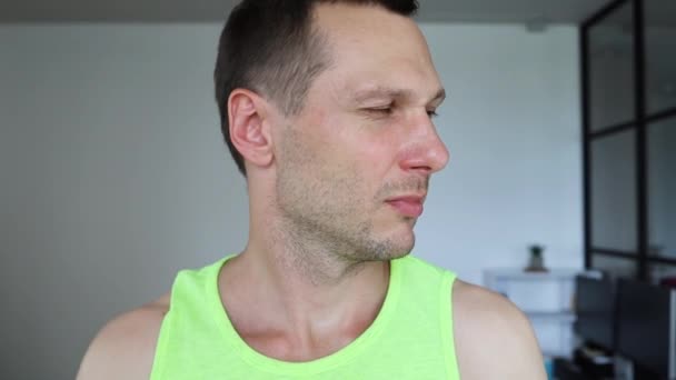 Man Sniffing Armpit Odor Underarms — Stock Video