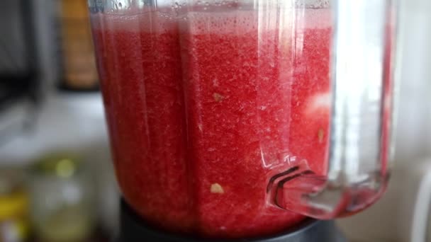 Hand Held Hand Blender Home Kitchen Watermelon Smoothie Milkshake Mixed — Stock Video