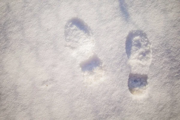 雪中的脚印 雪中的人类脚印 冬季景观 — 图库照片