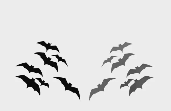 Halloween Concetto Decorazione Pipistrelli Carta Nera Che Volano Sfondo Bianco — Foto Stock