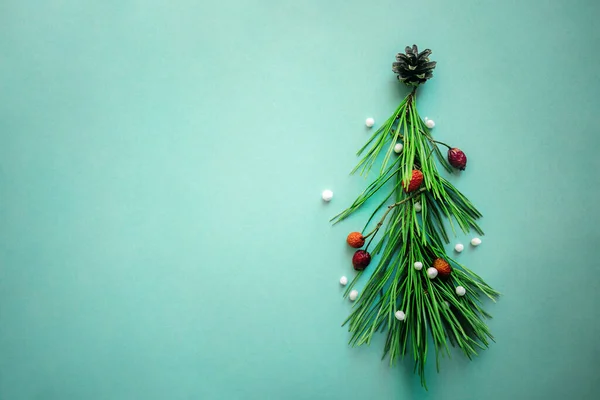 Vánoční Strom Zimního Listí Listí Holiday Concept Flat Lay Copy — Stock fotografie