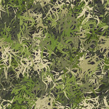 Kamuflaj iğneleri bitkiler, kusursuz desenler. Grunge ghillie yeşil arka plan
