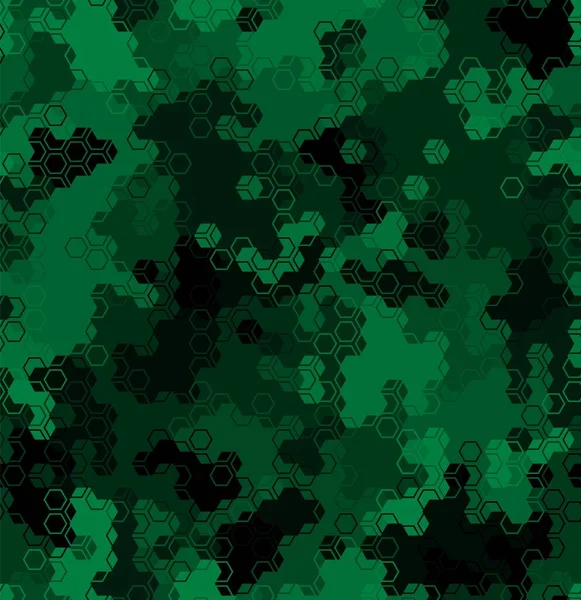 Modèle émeraude d'hexagones. Couleurs vert foncé et noir demi-tons — Image vectorielle