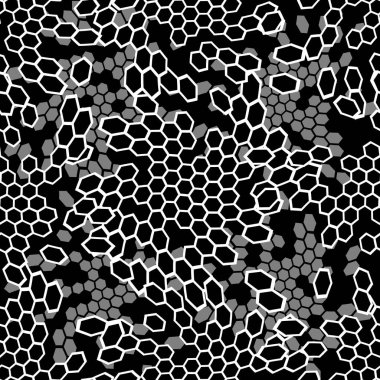 Yılan derisi doku altıgenidir. Kusursuz desen siyah beyaz arkaplan