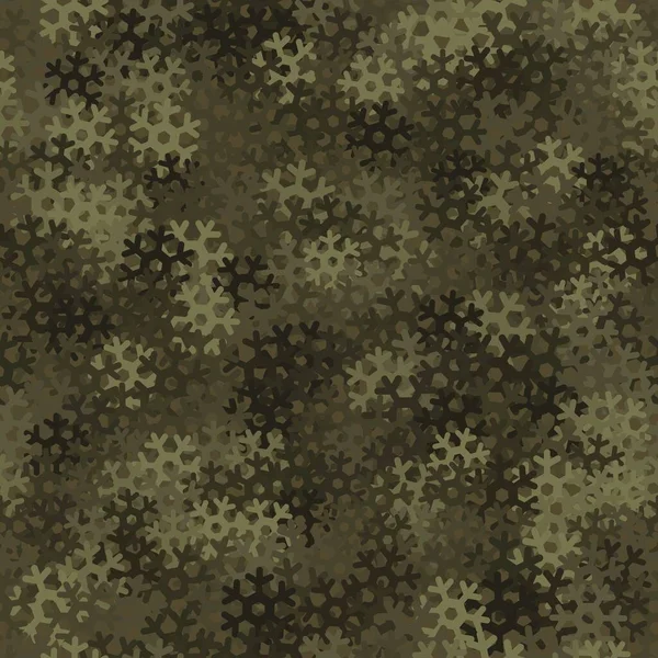 Camouflage sans couture des flocons de neige. Couleurs kaki, brun et olive — Image vectorielle