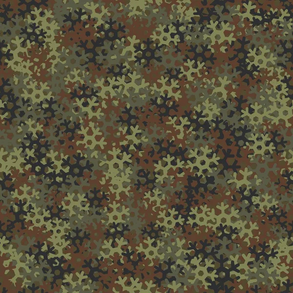 Camouflage sans couture des flocons de neige. Couleurs kaki, brun et olive — Image vectorielle