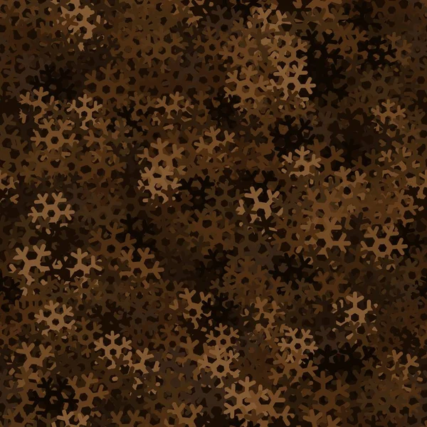 Sömlöst mönster kamouflage av snöflingor. Chokladbruna färger — Stock vektor