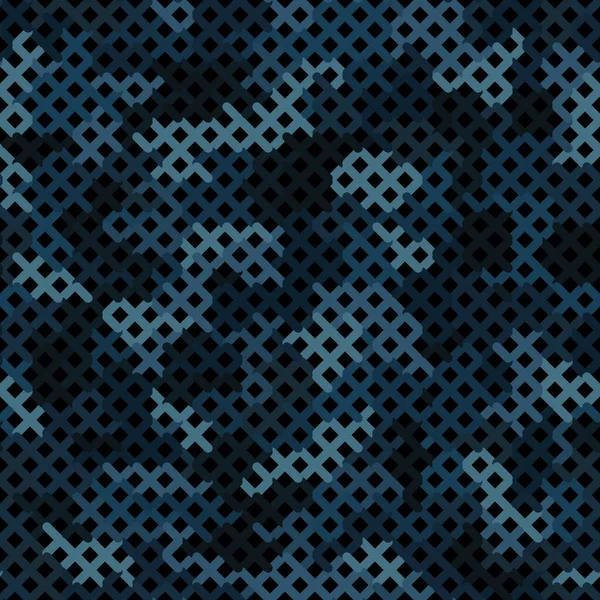 Niebieski Kamuflaż Bezszwowy Wzór. Świecący kolor bezszwowy kamuflaż netto — Wektor stockowy
