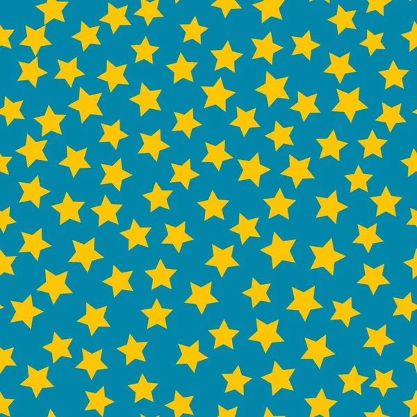 Golden stars on blue sky seamless pattern background — Vector de stock