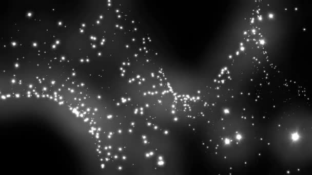 Movimento d'onda laterale di semplici stelle incandescenti con effetto fiore sullo spazio nero — Video Stock