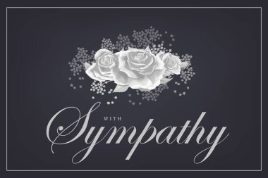 Grayscale silver rose bouquet on black background vector sympathy template clipart