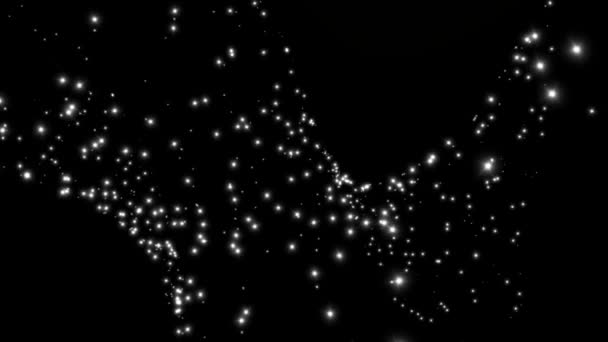 Seitwärtsbewegung einfacher glühender Sterne mit Blüteeffekt auf schwarzem Raum — Stockvideo