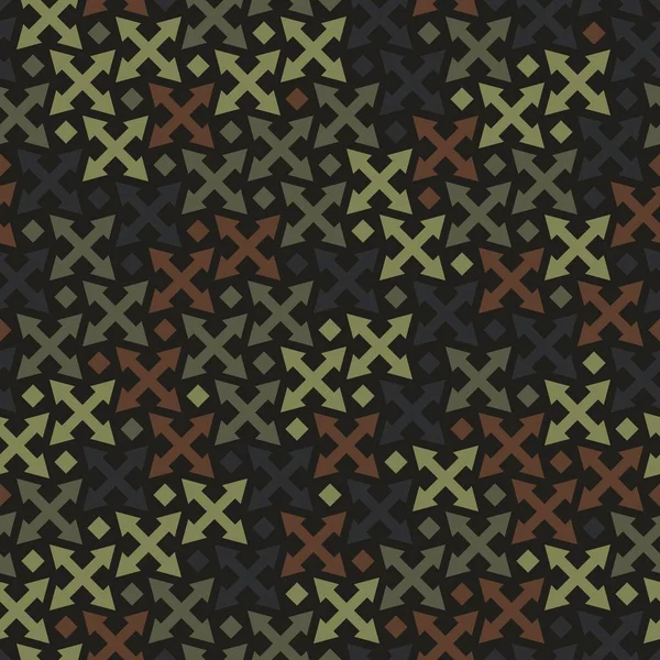 Croix flèches ornement motif sans couture. Camouflage mosaïques papier peint — Image vectorielle