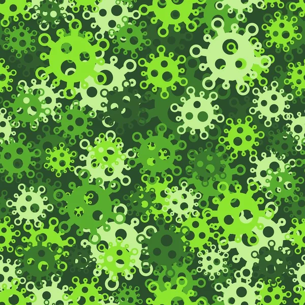 Coronavirus seamless pattern. Virus green particles on a dark green background — Stock Vector