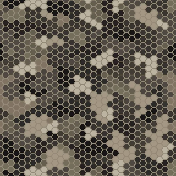 Texture militaire désert camouflage motif sans couture. Hexagon urbain peau de serpent — Image vectorielle