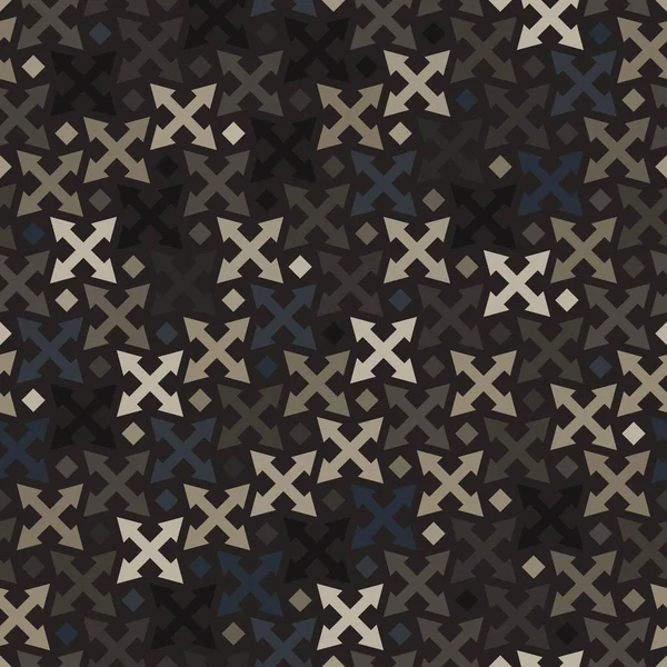Cruz setas ornamento padrão sem costura. Camuflagem mosaicos papel de parede — Vetor de Stock