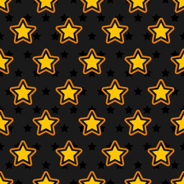 Estrellas doradas sobre fondo negro. Fondo de patrón geométrico sin costura vectorial — Vector de stock