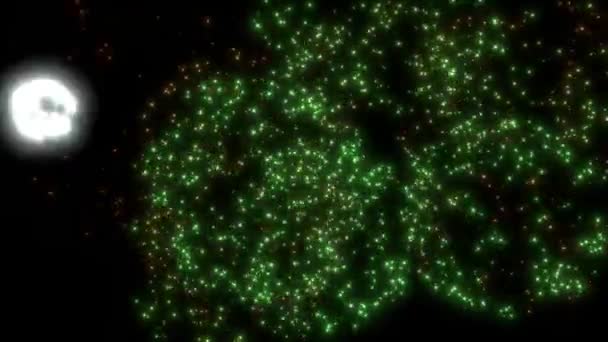 Ohňostroje v noční obloze explodují jasným světlem sváteční oslavy událost — Stock video