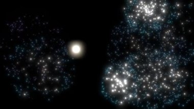 Soğuk mavi havai fişek arka planı. Parçacık patlaması siyahın üzerinde parlıyor