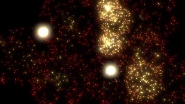 Golden fireworks background. Particle sparkle explosion glow on black — Stock Video