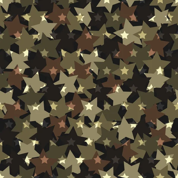 Textura de vector de camuflaje de bosque digital sin costuras. Estrellas Camoflage estampado textil — Vector de stock