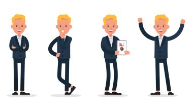 İş adamları karakter vektör tasarımı. Çeşitli eylem ve çalışmalarda sunum. 4 numara.