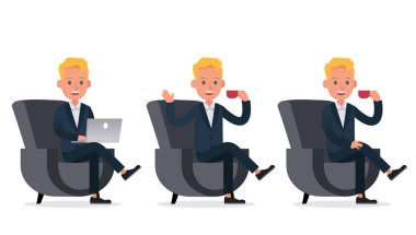 İş adamları karakter vektör tasarımı. Çeşitli eylem ve çalışmalarda sunum. 9 numara.