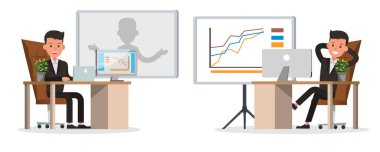 İş adamları karakter vektör tasarımı. Çeşitli eylem ve çalışmalarda sunum. 41 numara.