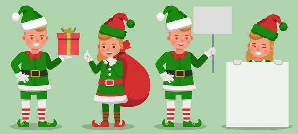 Set Kids Wearing Christmas Elf Costumes Character Vector Design Presentation — Stock Vector