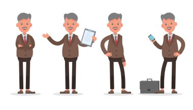 İş adamı karakter tasarımı. Duygular, duruş, yürüyüş ve çalışma ile çeşitli eylemlerde sunum. 12 numara.