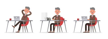 İş adamı karakter tasarımı. Duygular, duruş, yürüyüş ve çalışma ile çeşitli eylemlerde sunum. 21 numara.