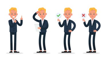 İş adamı karakter tasarımı. Duygular, duruş, yürüyüş ve çalışma ile çeşitli eylemlerde sunum. No 26