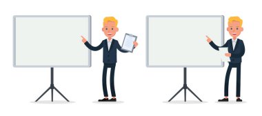 İş adamı karakter tasarımı. Duygular, duruş, yürüyüş ve çalışma ile çeşitli eylemlerde sunum. hayır 30