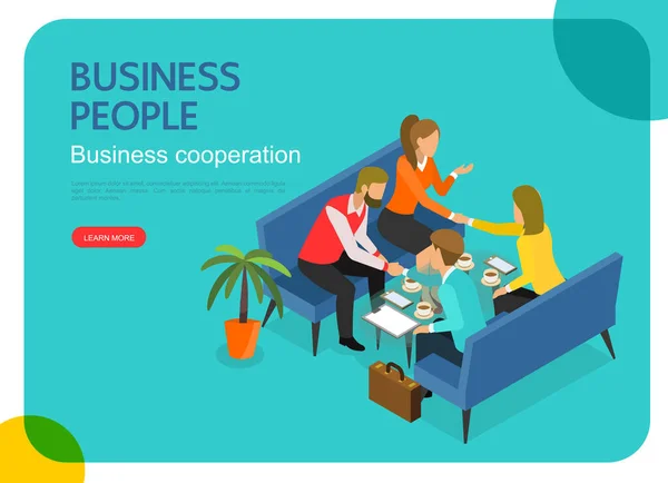 Isometric Business People Character Vector Design Business Cooperation Landing Page — Stock Vector