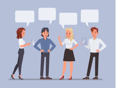 Sohbet Bubbles karakter vektör tasarımlı iş adamları. 