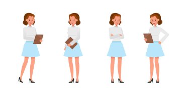 Business Woman farklı jestler gösteriyor karakter vektör tasarımı. 3 numara.